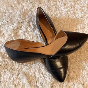 Black Tommy Hilfiger Pointed Toe Ladies Flats with Side Cut-Outs, Size 8M